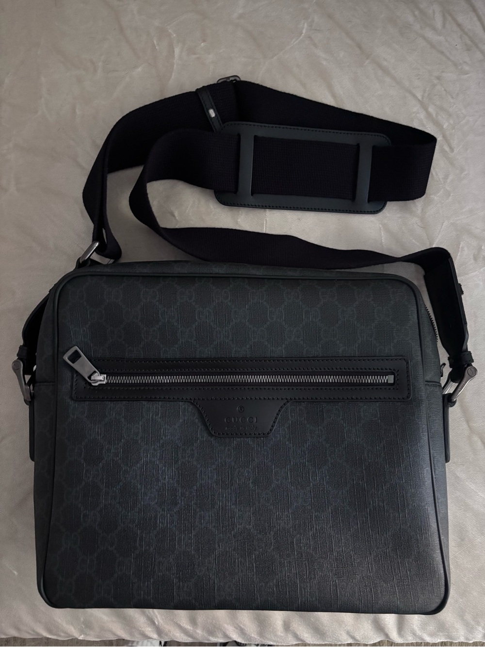 Gucci Black Monogram Messenger Bag with Adjustable Strap